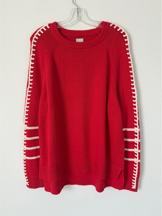 Sweaters - NIC + ZOE NWT Dashing Down Crew Neck White Trim Red Hi-Low Sweater Size XL